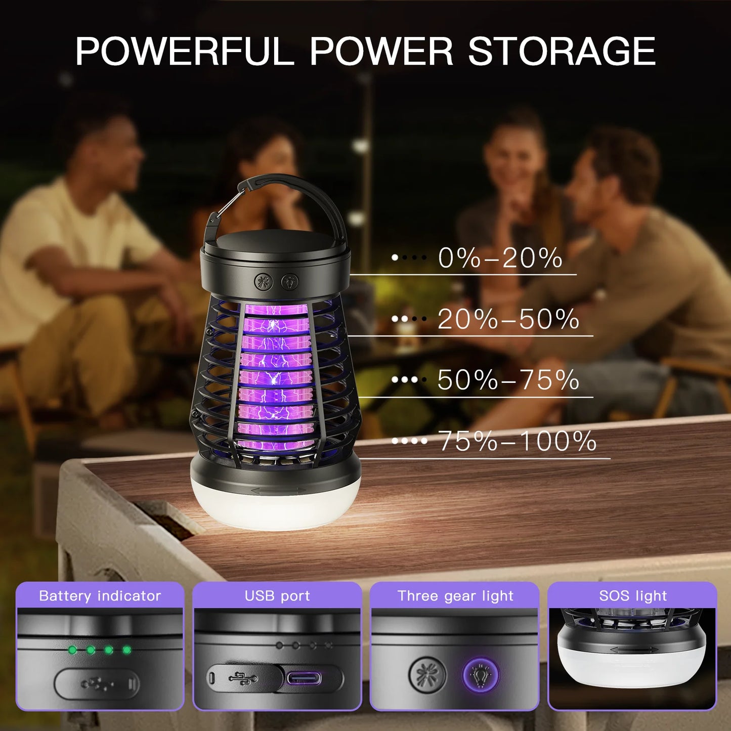 Portable Bug Zapper Rechargeable Wireless Mosquito Killer - 2000mAh Bug Zapper with Light for Outdoor Adventures Garden Yard