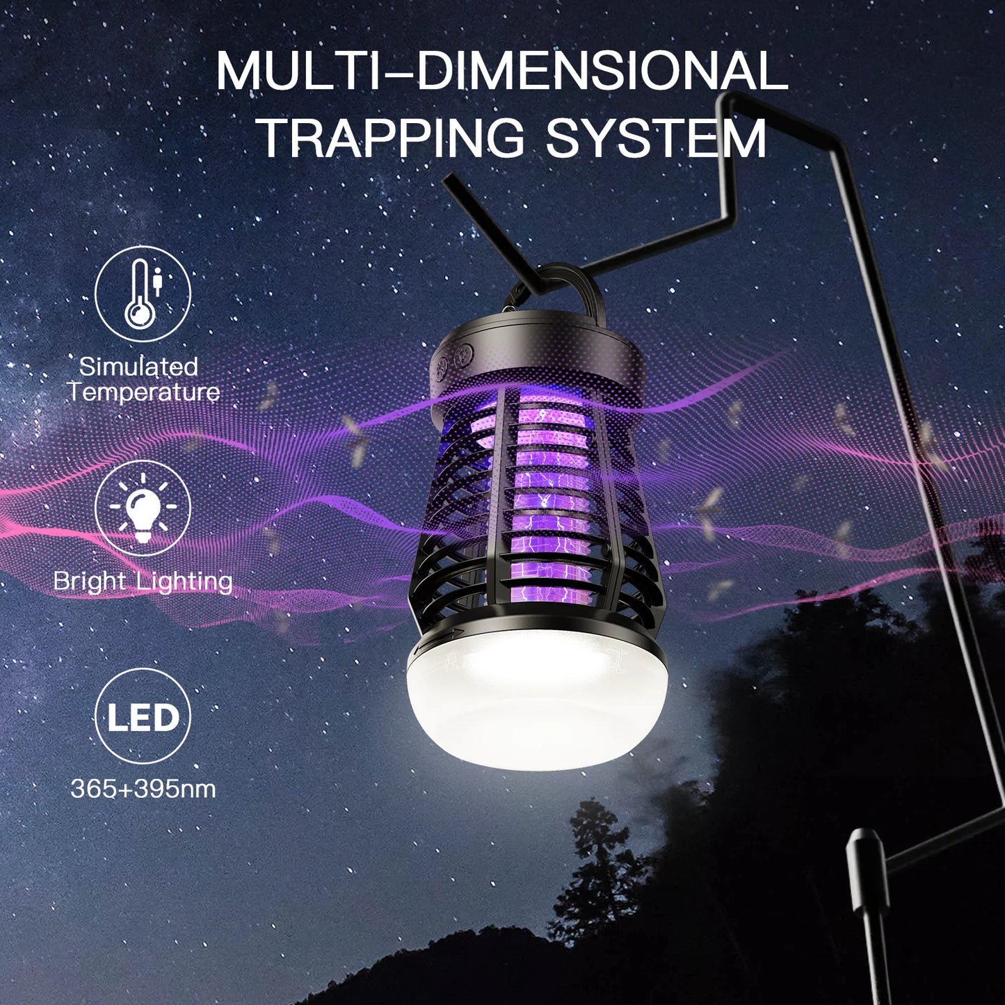 Portable Bug Zapper Rechargeable Wireless Mosquito Killer - 2000mAh Bug Zapper with Light for Outdoor Adventures Garden Yard