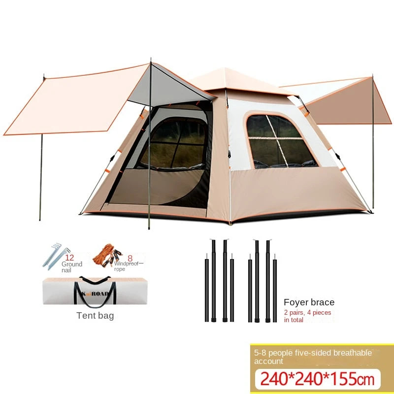 Double-layer Waterproof  Anti-UV Shade Beach Camping Portable Automatic Pole With Two Doors Two Windows With Canopy Travel Tent