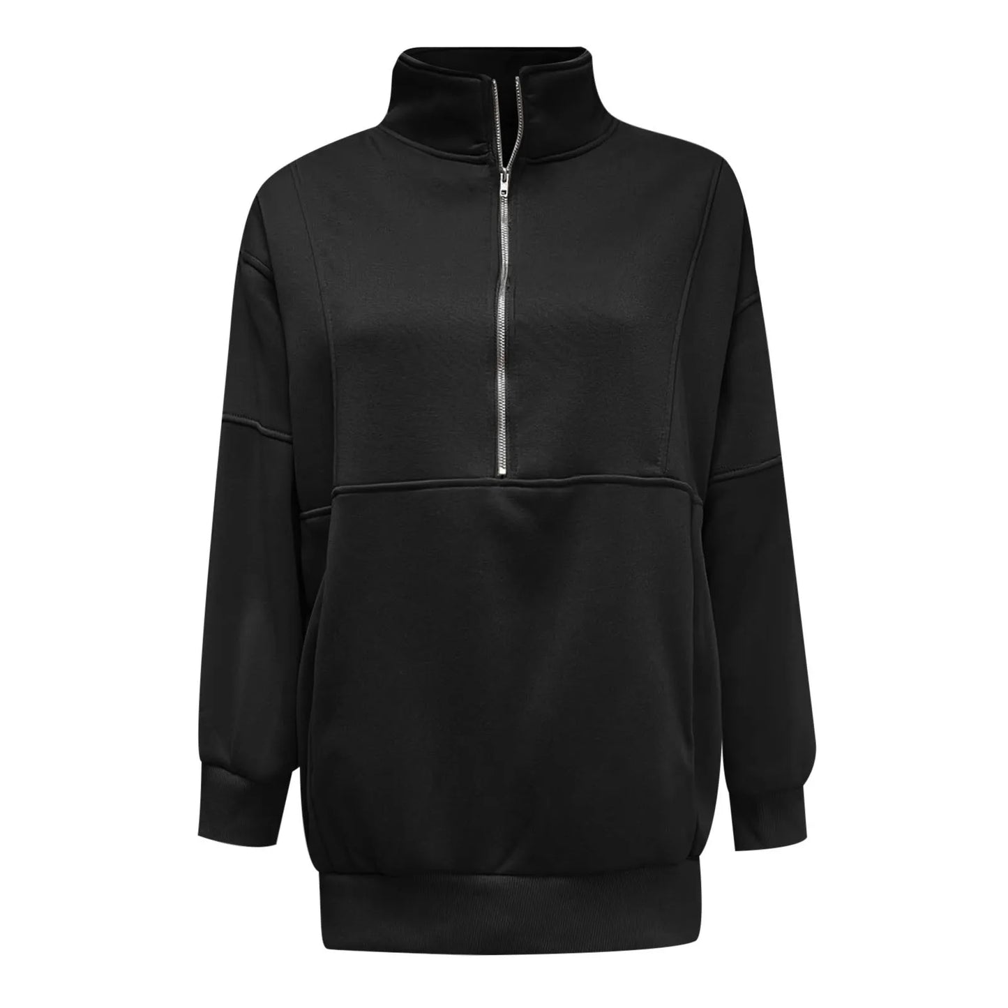 Black OVersize Loose Casual Women Sweatshirts 2024 Spring Autumn Fashion Long Sleeve Half Zipper Stand Collar Sportwear Pullover